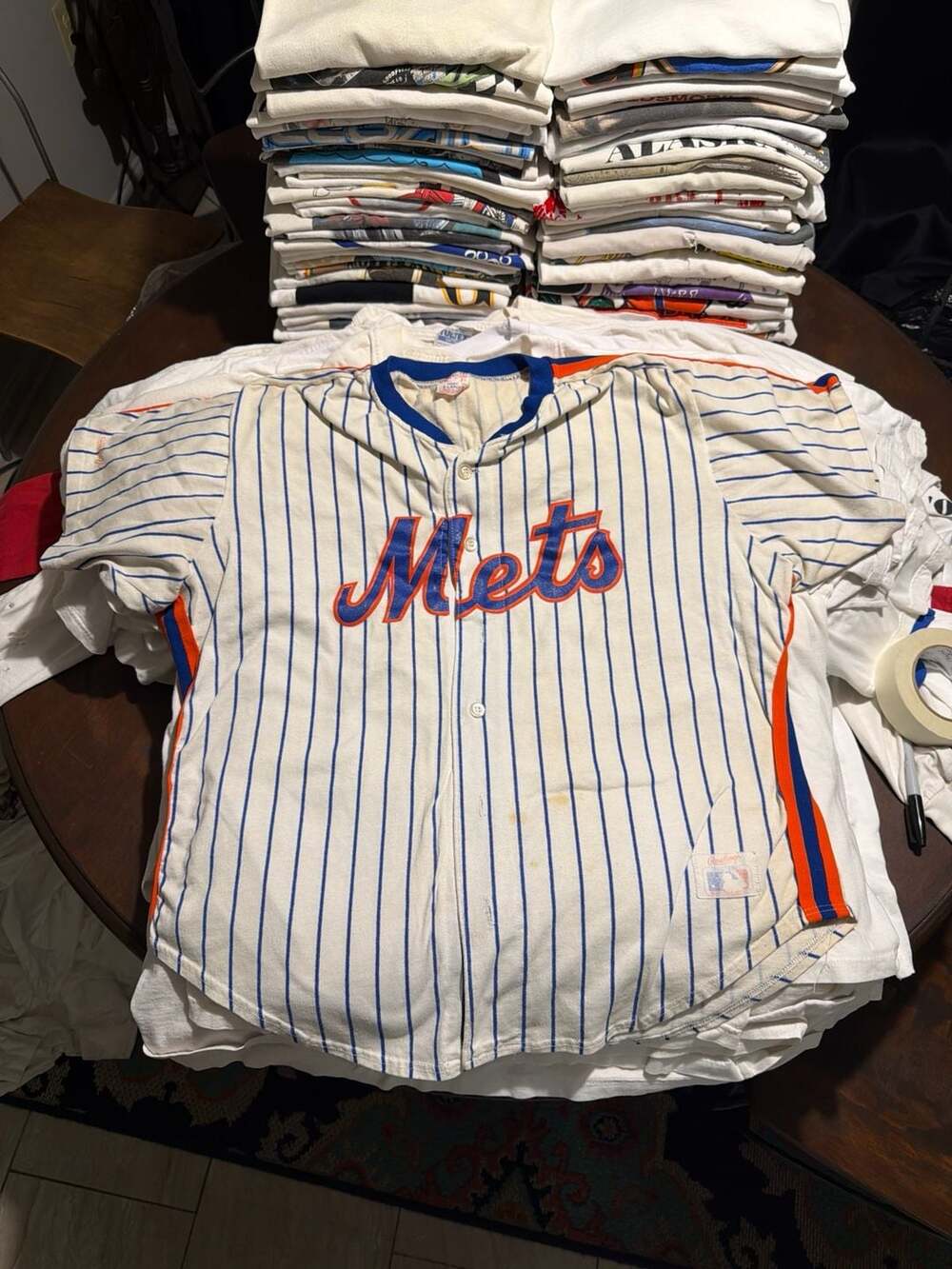 Vintage 1980s Rawlings New York Mets Pinstripe Button-Up Baseball Jersey Size XL